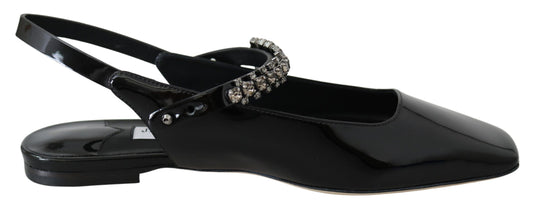 Jimmy Choo Elegant Black Patent Flats with Crystal Accent - Ora And Co.