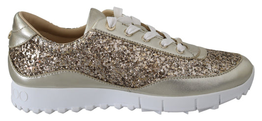 Jimmy Choo Antique Gold Glitter Leather Sneakers - Ora And Co.