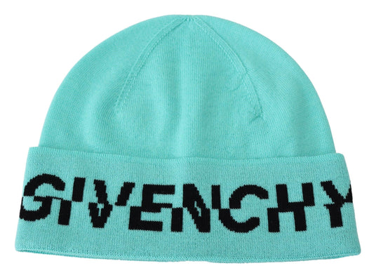 Givenchy Aquamarine Green Wool Beanie with Signature Logo - Ora And Co.