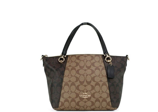 COACH Kacey Khaki Brown Blocked Signature Canvas Top Zip Satchel Handbag - Ora And Co.