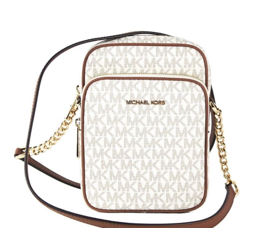 Michael Kors Jet Set Medium Vanilla PVC North South Chain Crossbody Handbag - Ora And Co.