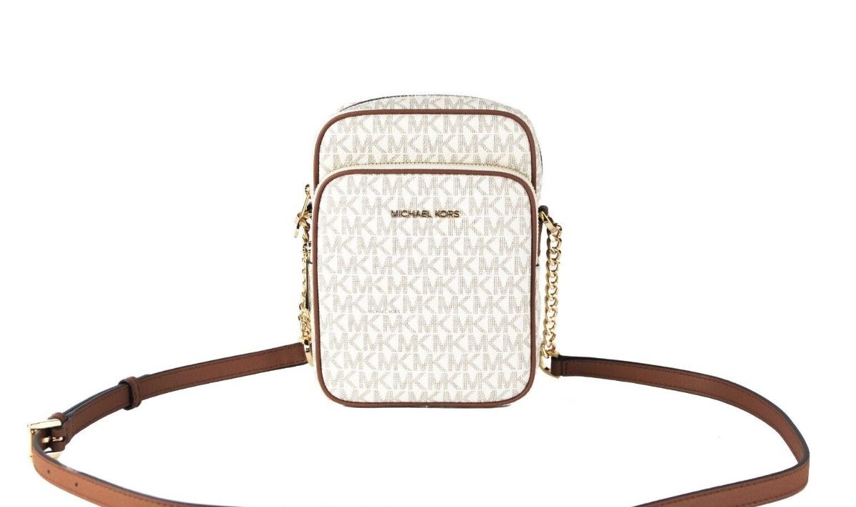 Michael Kors Jet Set Medium Vanilla PVC North South Chain Crossbody Handbag - Ora And Co.