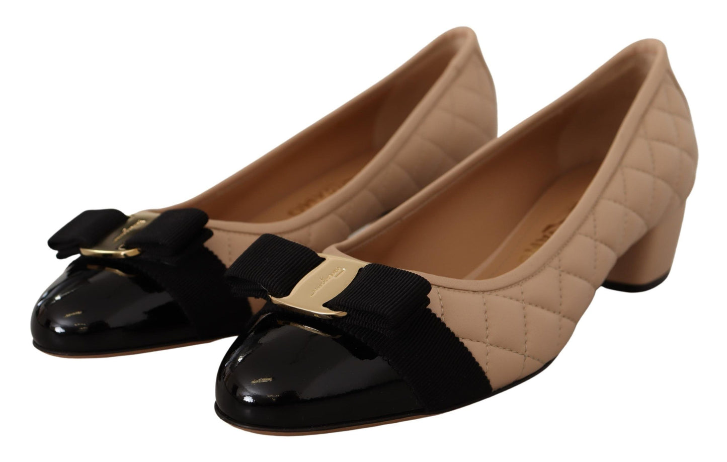 Salvatore Ferragamo Elegant Quilted Leather Pumps in Beige and Black - Ora And Co.