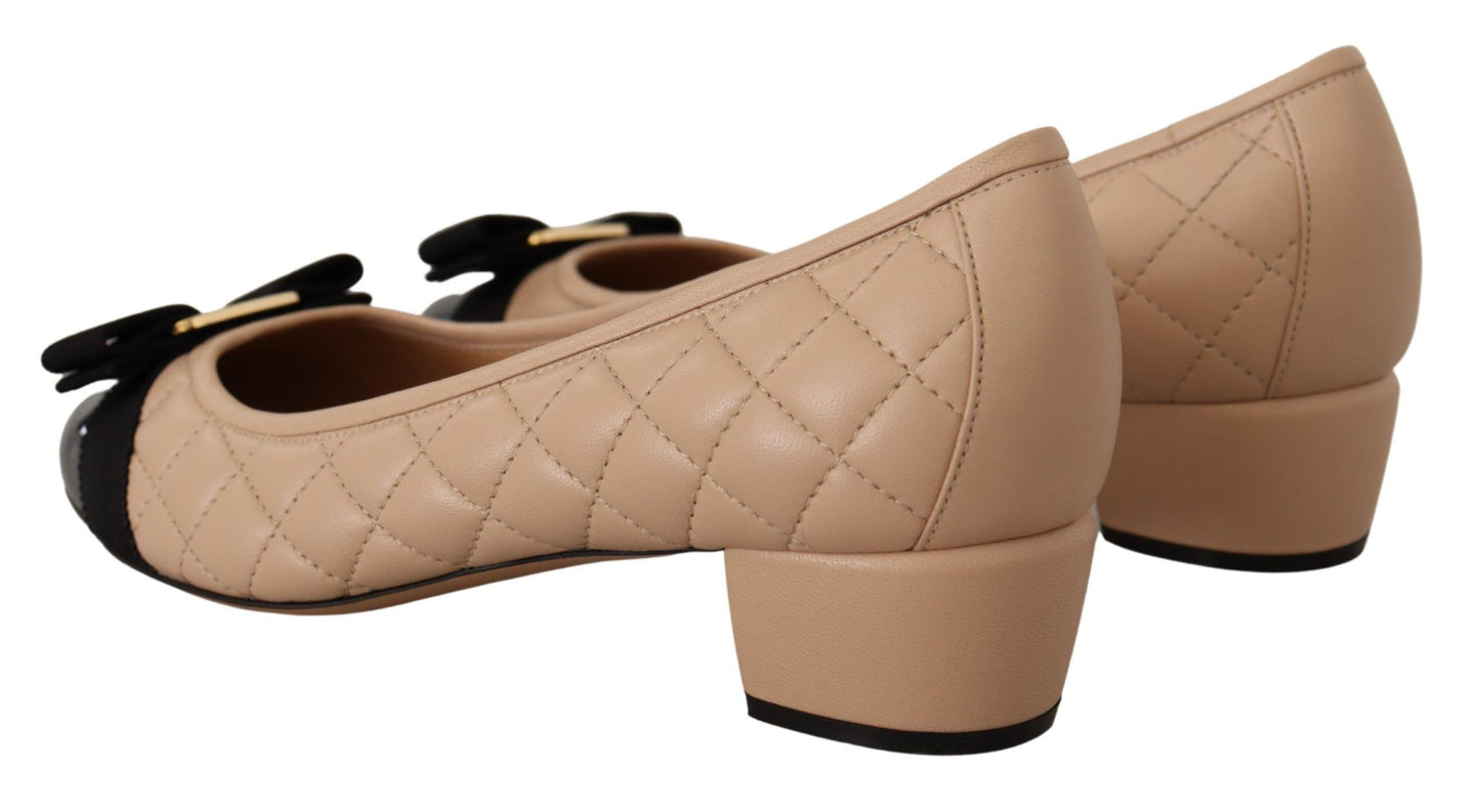 Salvatore Ferragamo Elegant Quilted Leather Pumps in Beige and Black - Ora And Co.