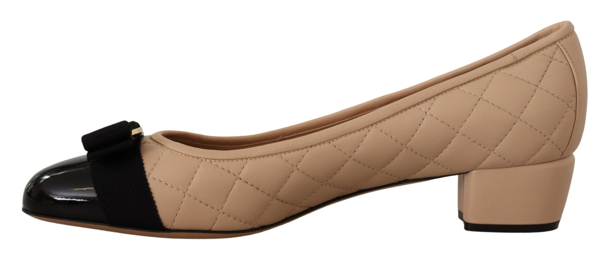 Salvatore Ferragamo Elegant Quilted Leather Pumps in Beige and Black - Ora And Co.