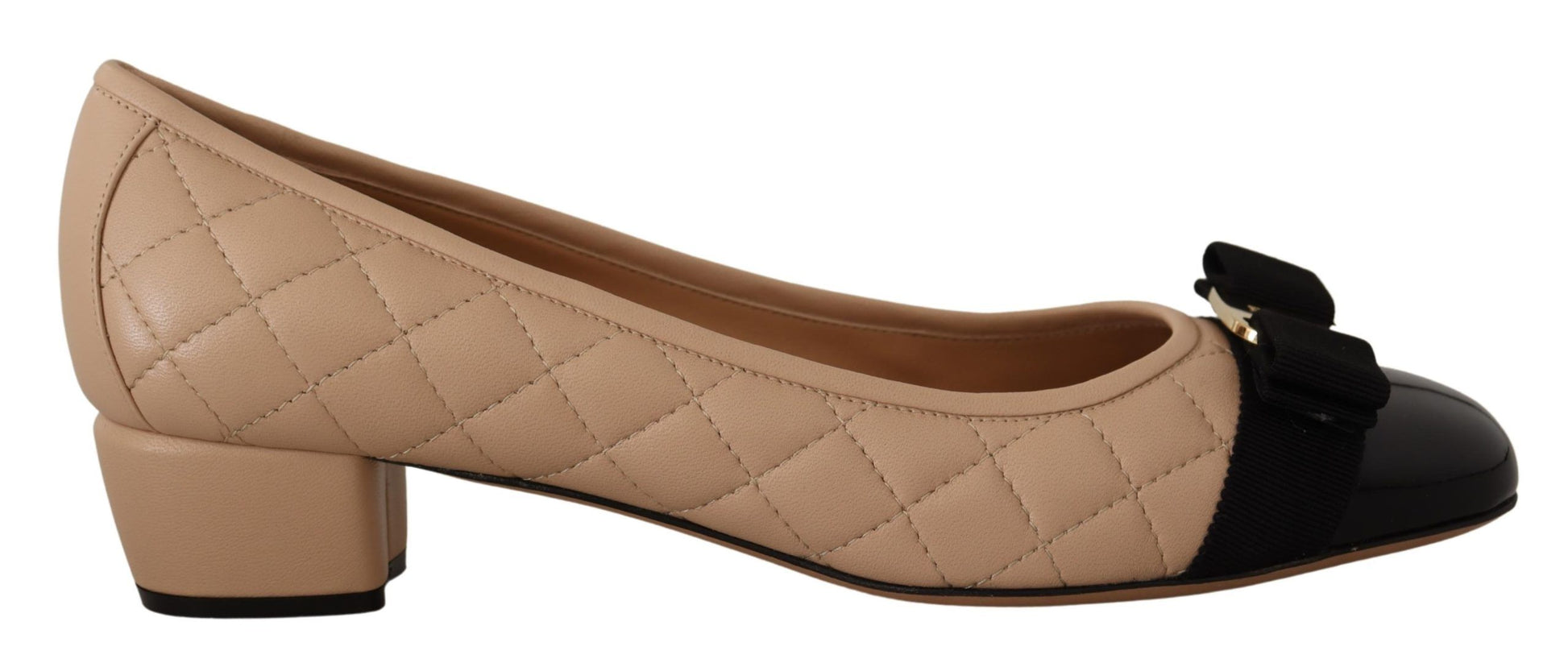 Salvatore Ferragamo Elegant Quilted Leather Pumps in Beige and Black - Ora And Co.