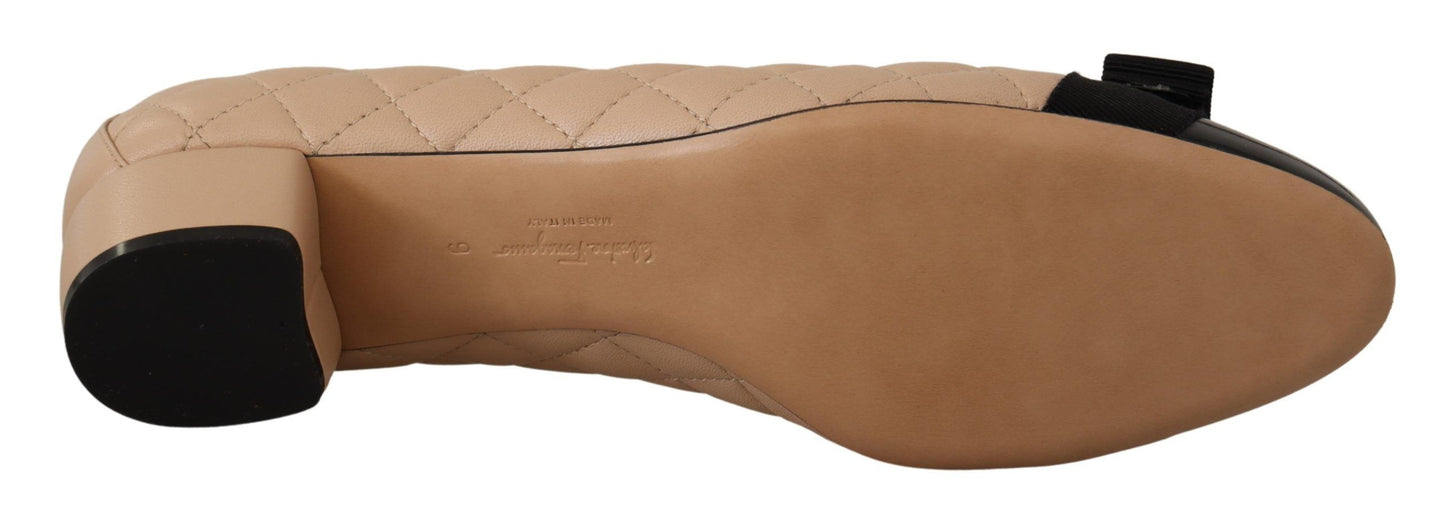 Salvatore Ferragamo Elegant Quilted Leather Pumps in Beige and Black - Ora And Co.