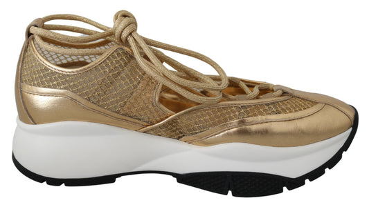 Jimmy Choo Golden Glamour Mesh Leather Sneakers - Ora And Co.