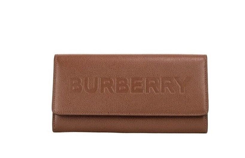 Burberry Porter Tan Grained Leather Embossed Continental Clutch Flap Wallet Brown - Ora And Co.