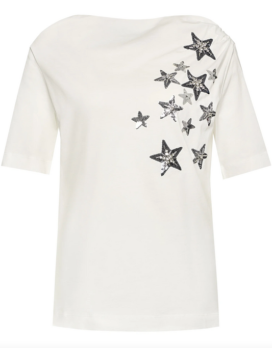 Liu Jo Elegant White Cotton Tee with Rhinestone Accents - Ora And Co.