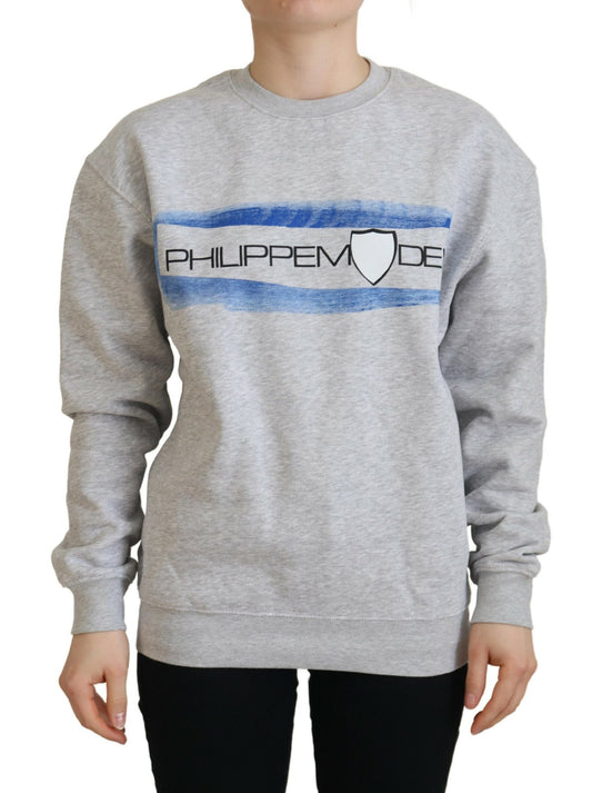 Philippe Model Elegant Gray Printed Cotton Sweater - Ora And Co.