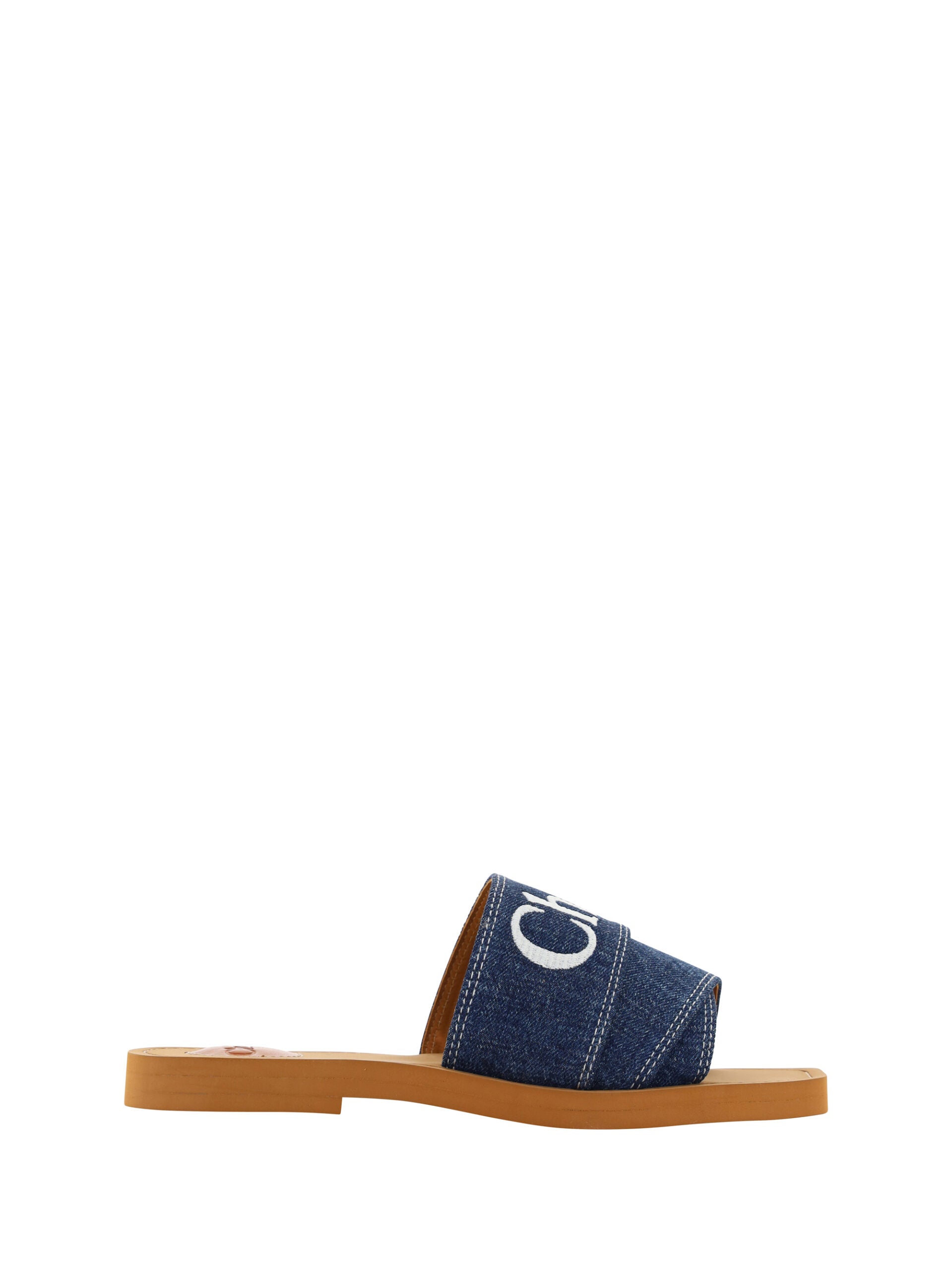 Chloé Sumptuous Cotton Woody Slide Sandals in Denim Blue - Ora And Co.