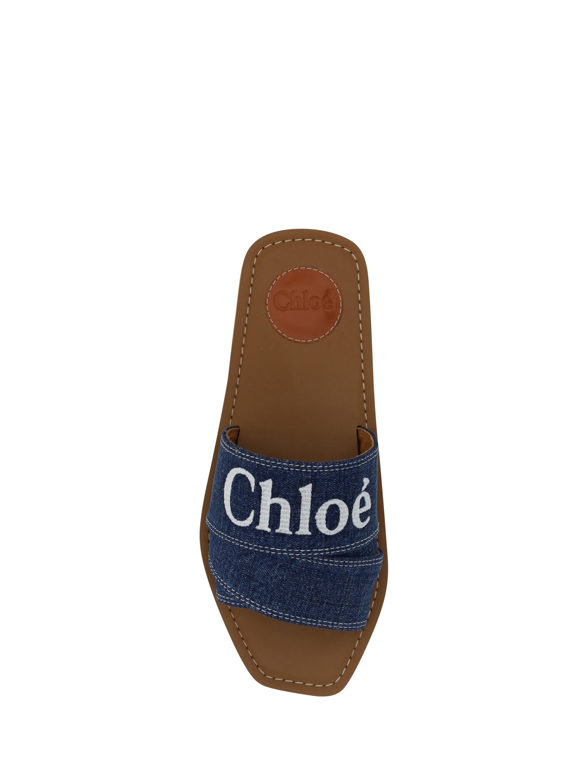 Chloé Sumptuous Cotton Woody Slide Sandals in Denim Blue - Ora And Co.