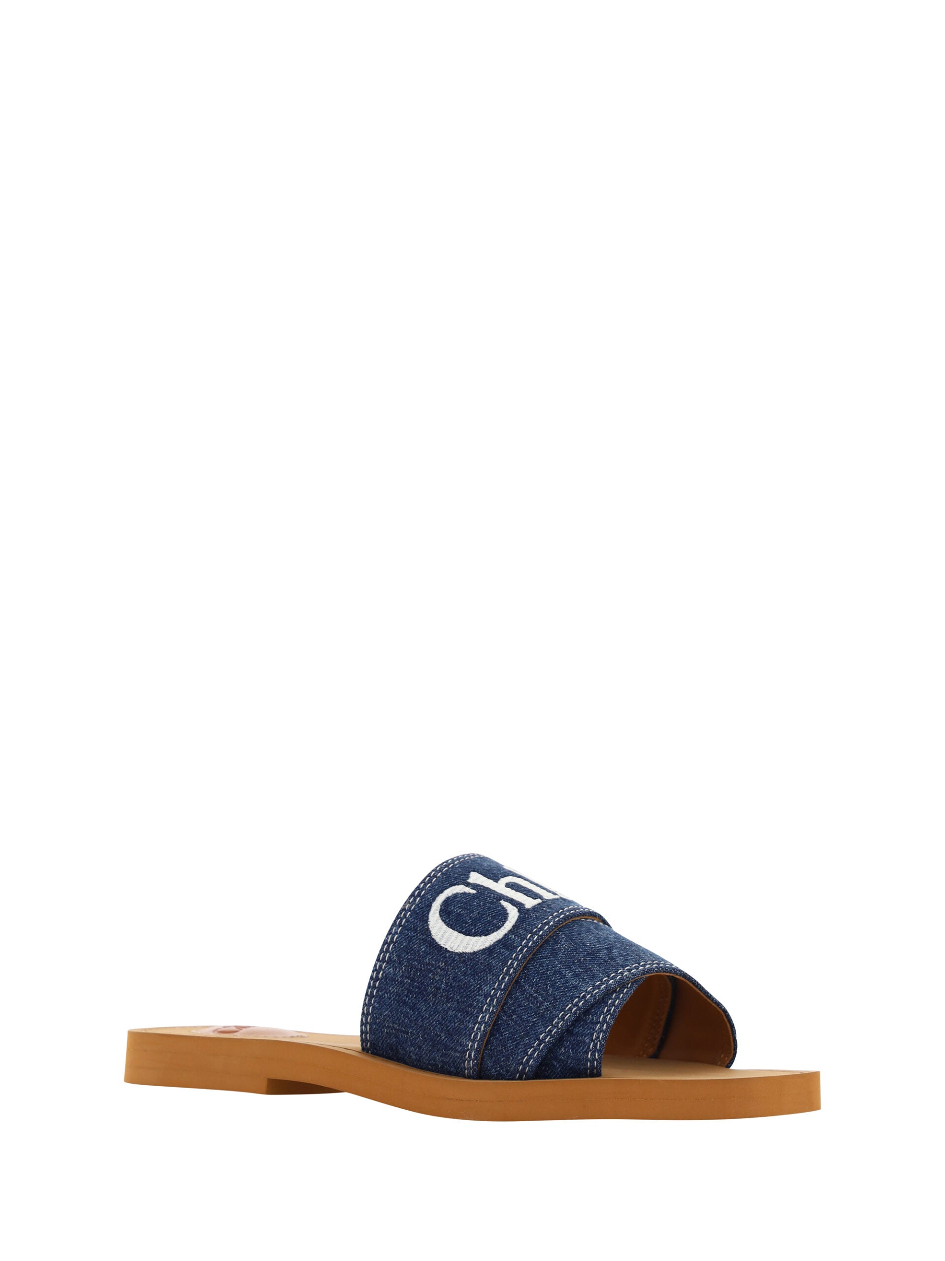 Chloé Sumptuous Cotton Woody Slide Sandals in Denim Blue - Ora And Co.