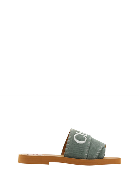 Chloé Elegant Forest Green Cotton Slides - Ora And Co.