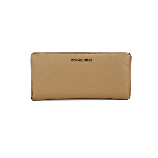 Michael Kors Jet Set Travel Large Camel Leather Continental Wristlet Wallet - Ora And Co.