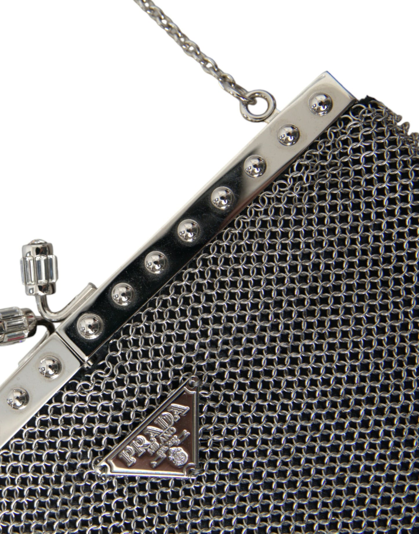 Prada Elegant Silver Mesh Shoulder Evening Bag - Ora And Co.