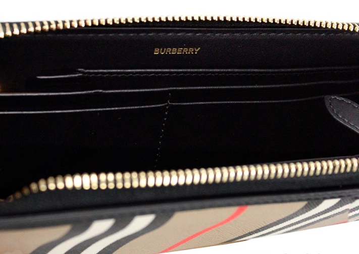 Burberry Ellerby Black Leather Icon Stripe Canvas Zip Around Continental Wallet - Ora And Co.