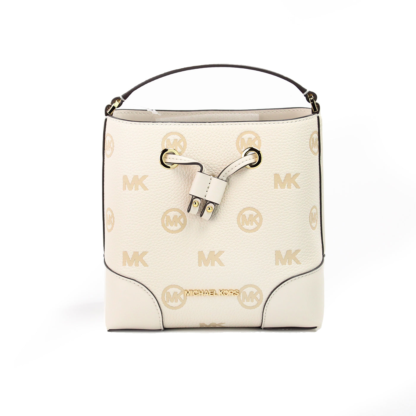 Michael Kors Mercer Small Light Cream Embossed Drawstring Bucket Messenger Bag - Ora And Co.