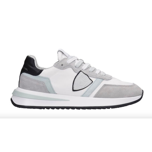 Philippe Model Chic White Fabric Sneakers with Leather Accents - Ora And Co.